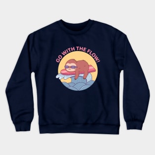 Sloth Chillin On Surfboard, Go With The Flow Crewneck Sweatshirt